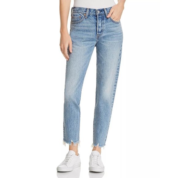 LEVI'S Wedgie Icon High Rise Fray Hem Straight Ankle Jeans in Shut Up - Size 24 - Picture 2 of 5